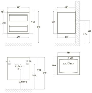 Подвесная тумба под раковину Art&Max Platino 58см бирюзовый матовый AM-Platino-580-2C-SO-TM